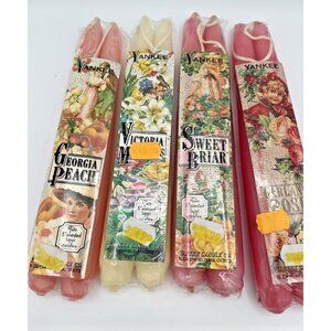 Retired Yankee Taper Candles x 4 sets 8" Sweet Briar Georgia Peach Garland Rose